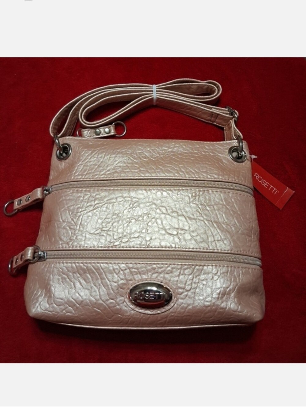 Rosetti Rose Gold Metallic Pink Triple Zip Crossbody Shoulder Bag Easter NWT
